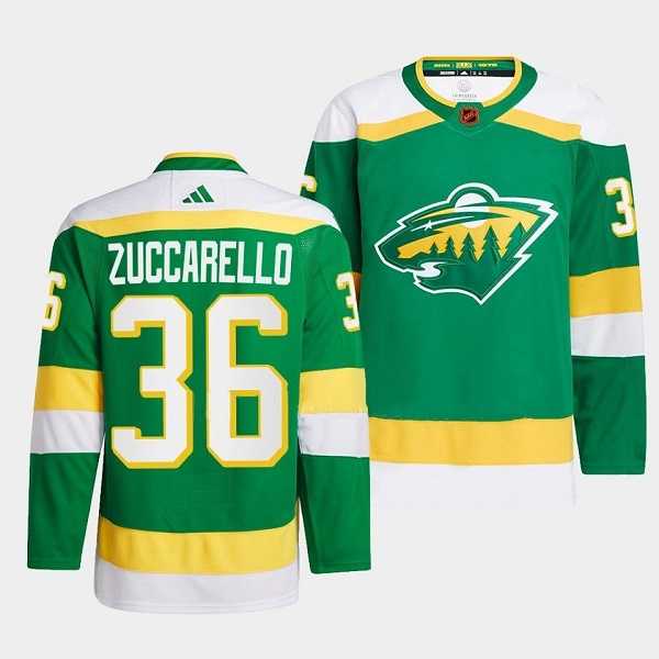 Men%27s Minnesota Wild #36 Mats Zuccarello Green 2022-23 Reverse Retro Stitched Jersey